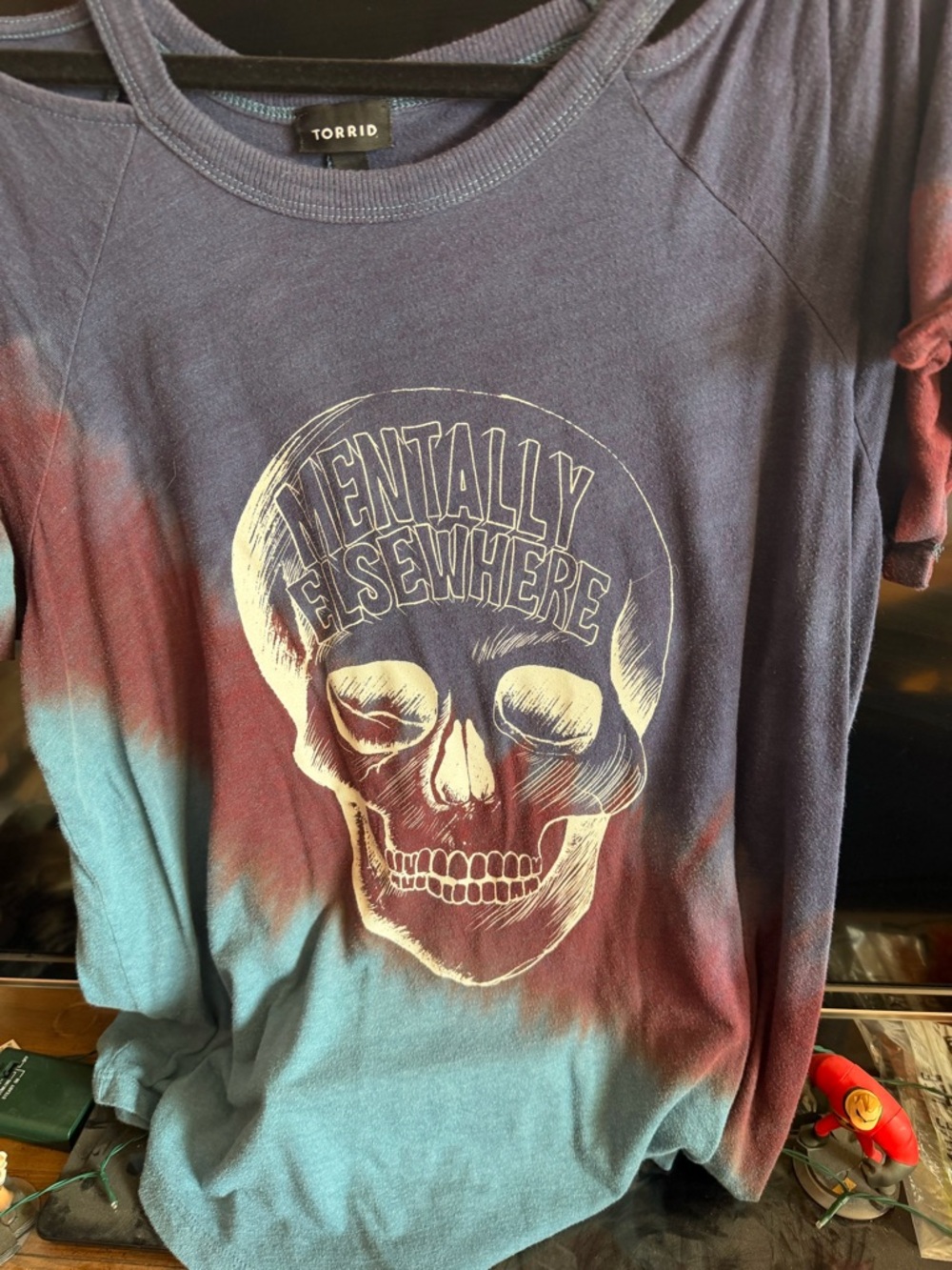 torrid Navy, Maroon, Teal 'Mentally Elsewhere' Skull Tie-Dye Tee